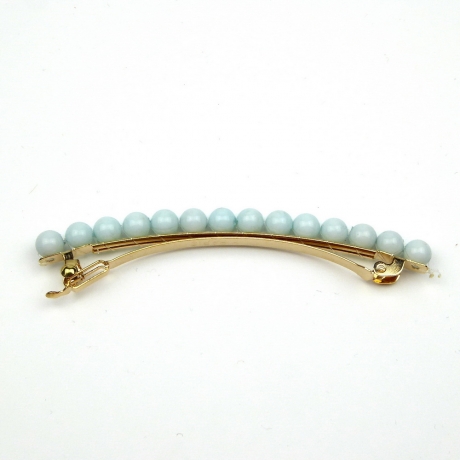 Barrette cheveux fine 8cm, perle fantaisie - bleu