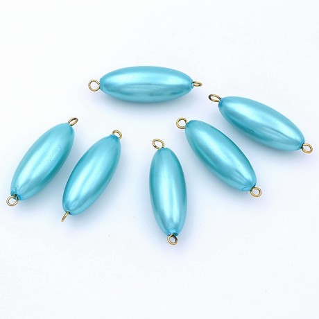 Lot de 6 perles ovales nacrées acrylique - turquoise