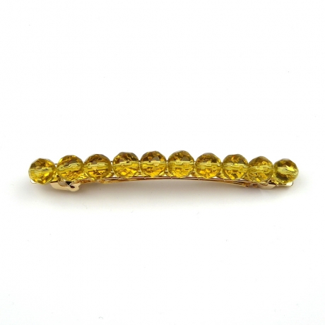Barrette cheveux perles à facette 8cm - jaune ambre