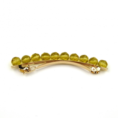 Barrette cheveux perles à facette 8cm - jaune ambre