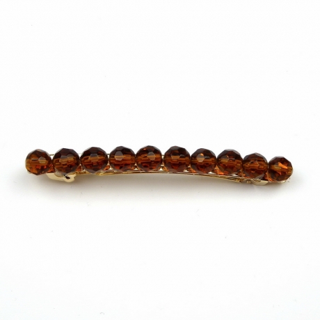 Barrette cheveux perles à facette 8cm - marron