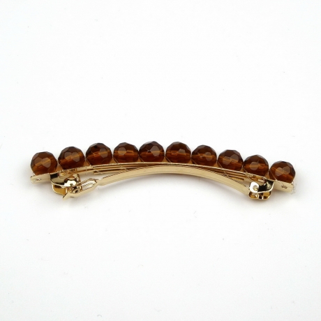 Barrette cheveux perles à facette 8cm - marron