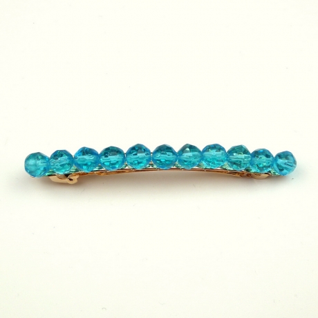 Barrette cheveux perles à facette 8cm - bleu