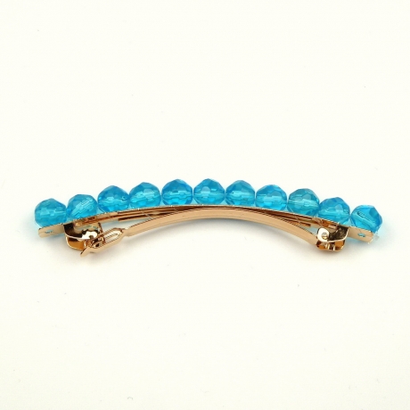 Barrette cheveux perles à facette 8cm - bleu