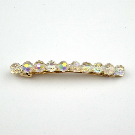 Barrette cheveux perles à facette 8cm - blanc boréal