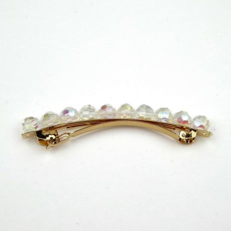 Barrette cheveux perles à facette 8cm - blanc boréal