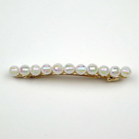 Barrette cheveux perles à facette 8cm - blanc