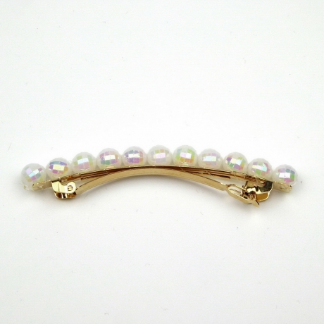 Barrette cheveux perles à facette 8cm - blanc