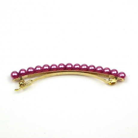 Barrette cheveux fine 8cm, perles nacrées - mauve