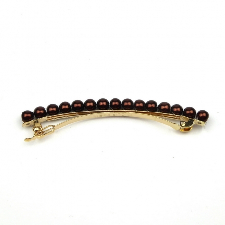 Barrette cheveux fine 8cm, perles nacrées - marron