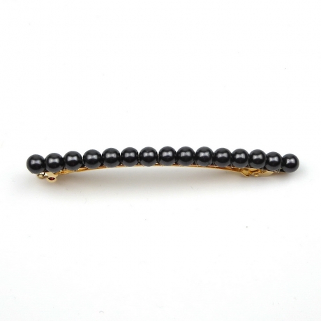 Barrette cheveux fine 8cm, perles nacrées - gris foncé