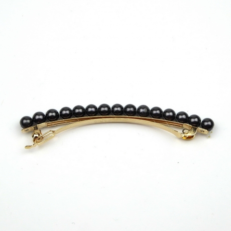 Barrette cheveux fine 8cm, perles nacrées - gris foncé
