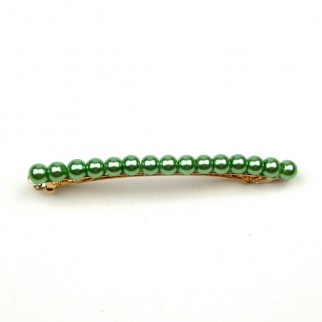 Barrette cheveux fine 8cm, perles nacrées - vert