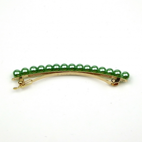 Barrette cheveux fine 8cm, perles nacrées - vert