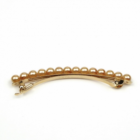 Barrette cheveux fine 8cm, perles nacrées - beige