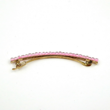 Barrette cheveux fine 8cm, perles de rocaille - rose