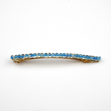 Barrette cheveux fine 8cm, perles de rocaille - bleu