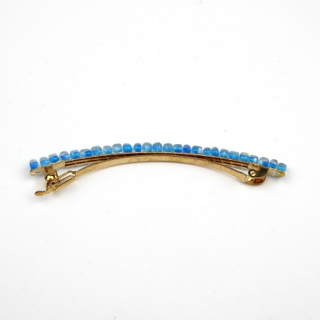 Barrette cheveux fine 8cm, perles de rocaille - bleu