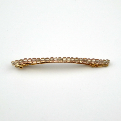 Barrette cheveux fine 8cm, perles de rocaille - marron