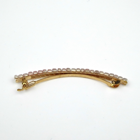 Barrette cheveux fine 8cm, perles de rocaille - marron