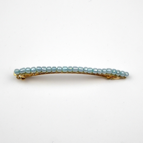 Barrette cheveux fine 8cm, perles de rocaille - bleu nacré