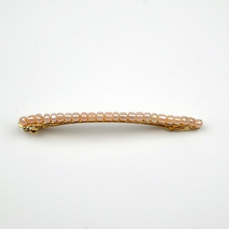 Barrette cheveux fine 8cm, perles de rocaille - nude