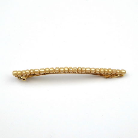 Barrette cheveux fine 8cm, perles de rocaille - beige nacré