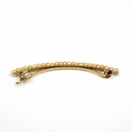 Barrette cheveux fine 8cm, perles de rocaille - beige nacré