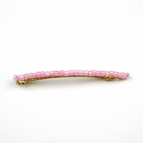 Barrette cheveux fine 8cm, perles de rocaille - rose nacré