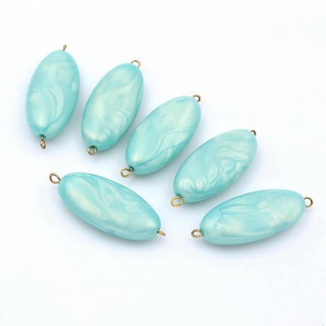 Lot de 6 perles plates ovales en acrylique nacrées - turquoise