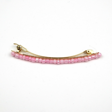 Barrette cheveux fine 8cm, perles de rocaille - rose nacré