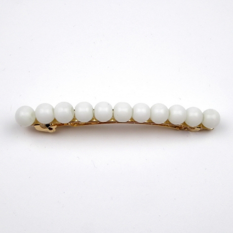 Barrette cheveux 8cm, perles 8mm - blanc