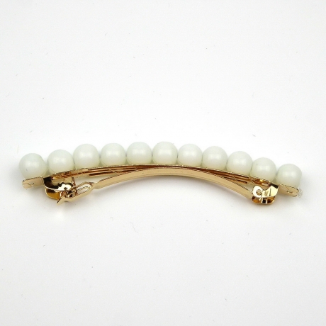 Barrette cheveux 8cm, perles 8mm - blanc