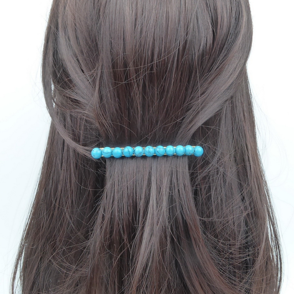 Barrette cheveux 8cm, perles 8mm - turquoise Barrette cheveux 8cm, perles 8mm - turquoise