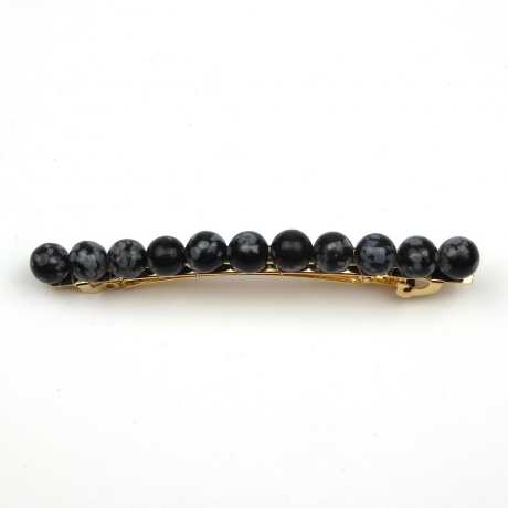 Barrette cheveux 8cm, perles marbrées 8mm - noir