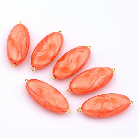 Lot de 6 perles ovales plates acrylique nacrées - orange