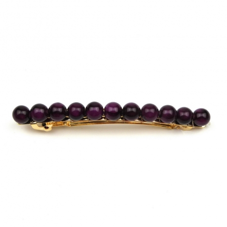 Barrette cheveux 8cm, perles 8mm - violet