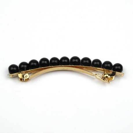 Barrette cheveux 8cm, perles 8mm - noir