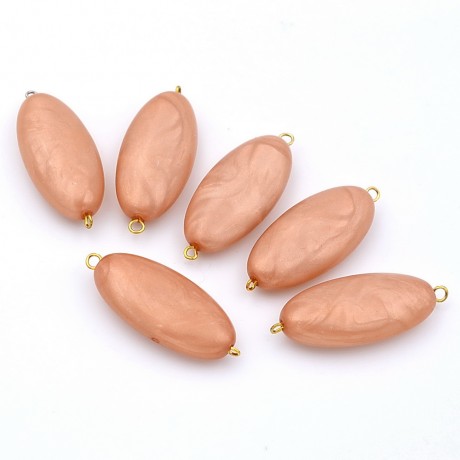 Lot de 6 perles ovales plates acrylique nacrées - beige
