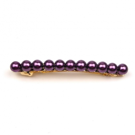 Barrette cheveux 8cm, perles nacrées 8mm - violet