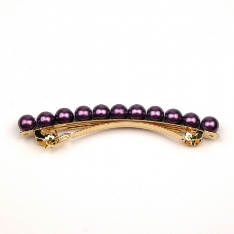 Barrette cheveux 8cm, perles nacrées 8mm - violet