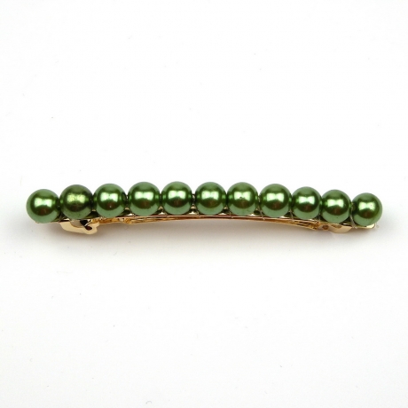 Barrette cheveux 8cm, perles nacrées 8mm - vert
