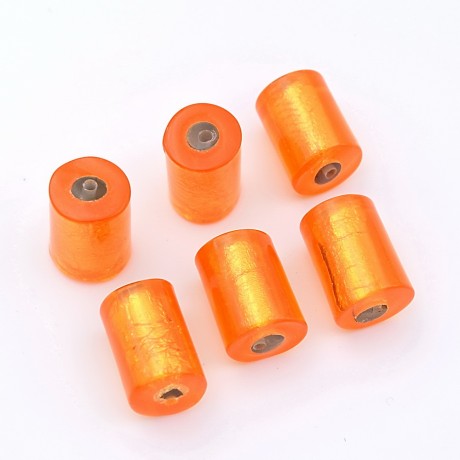 Lot de 6 perles cylindriques polyrésine - orange