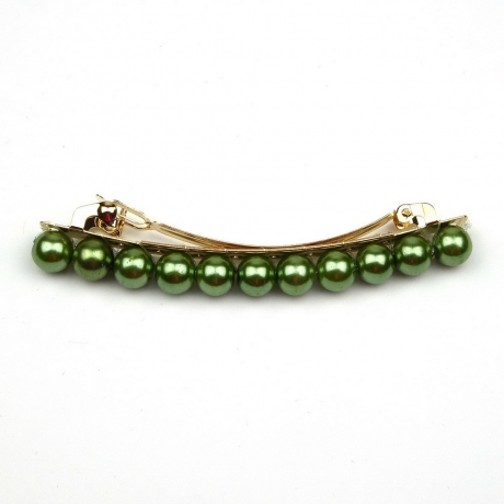 Barrette cheveux 8cm, perles nacrées 8mm - vert