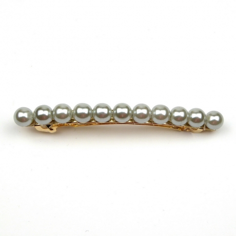 Barrette cheveux 8cm, perles nacrées 8mm - gris