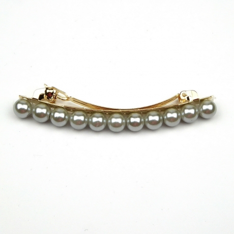 Barrette cheveux 8cm, perles nacrées 8mm - gris