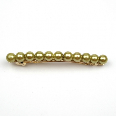 Barrette cheveux 8cm, perles nacrées 8mm - jaune
