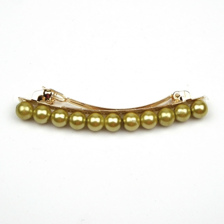 Barrette cheveux 8cm, perles nacrées 8mm - jaune
