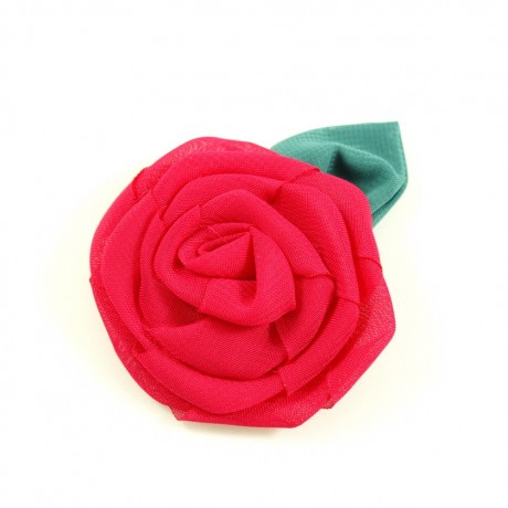 Fleur avec feuille en tissu 6cm - Fuchsia