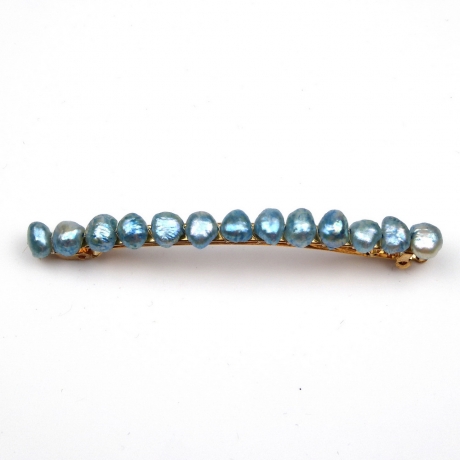Barrette cheveux perles eau douce 8cm - bleu